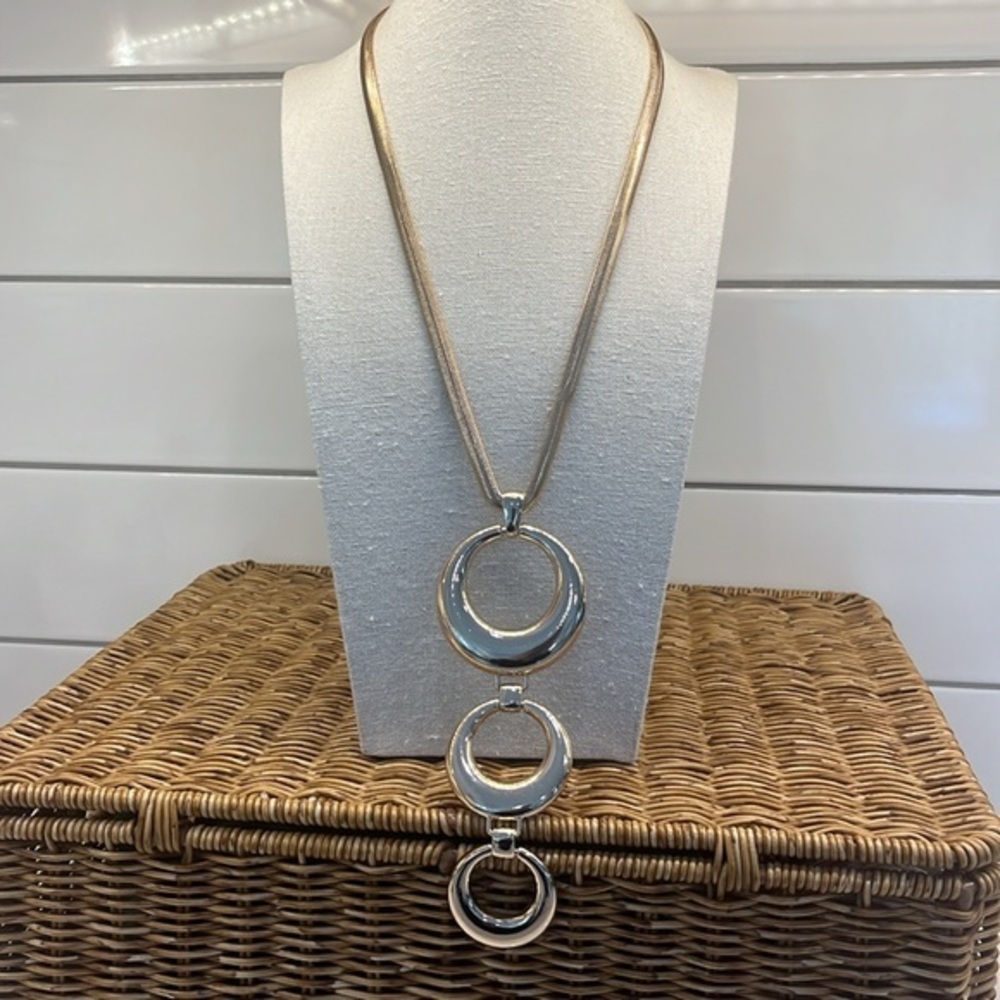 Jules B Signed Necklace 3 Hoops approx. 6” long Pendant on a Snake Chain